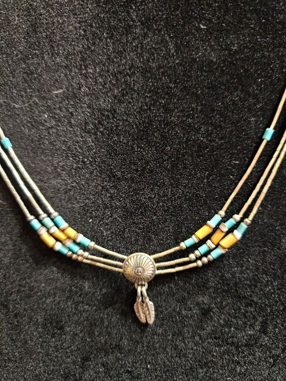 NATIVE AMERICAN lLIQUID SILVER, TURQUOISE, CORAL, MULTI STRAND CHOKER